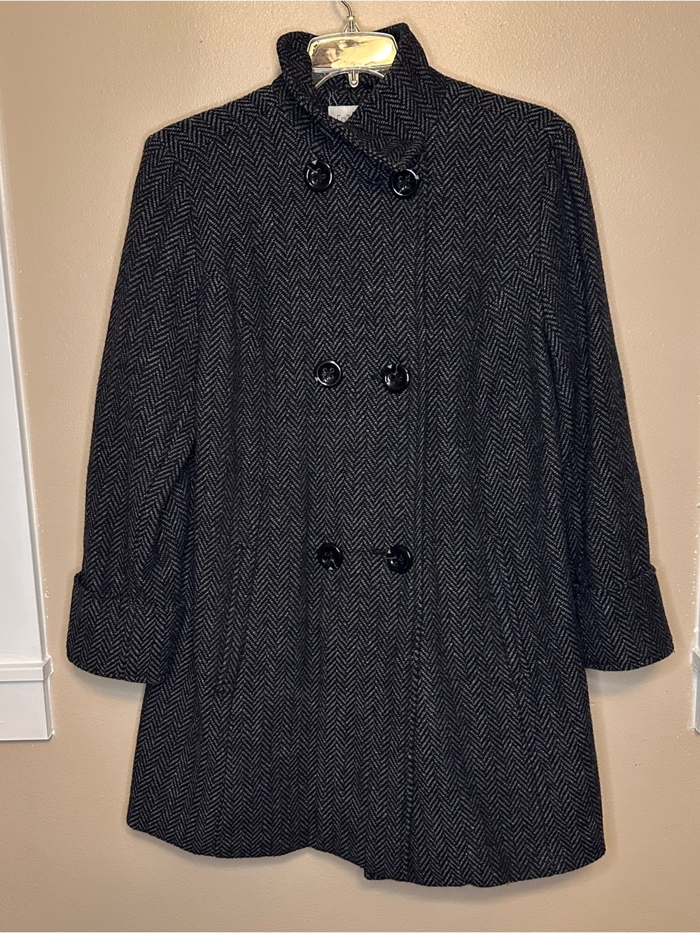 Relativity Black/Charcoal Herringbone Double Breasted Coat